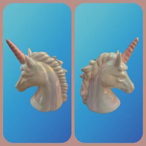 Claire's White Iridescent Ceramic Unicorn Coin and Cash Bank with Pink Horn